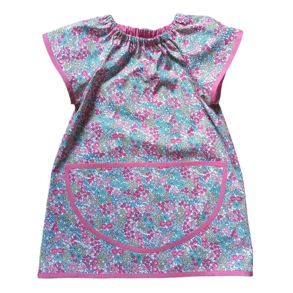 Art Smock 4-6 Years Short Sleeve Kindergarden Pale Pinks and Greys Liberty Painting Apron Tablier Rose Gris Filles Ecolier Ecole Peinture