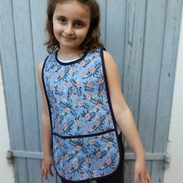 Art Smock 8-10 Years Sleeveless School Painting Girls Cotton Blue Floral Tablier Maternelle Scolaire  Ecolier Bleu Fleurs Peinture Filles