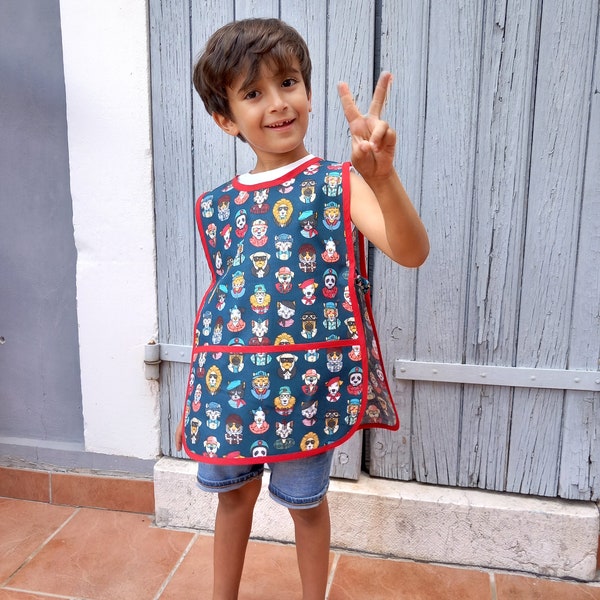 Art Smock 2-4 Years School Craft Art Apron 100% Cotton Petrol Blue Super Cool Animals Tablier Enfant Maternelle Bleu Canard Ecole Grembiule