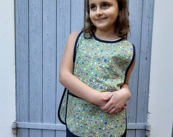 Art Smock 4-6 Years Sleeveless School Cotton Green Floral Navy Trim Tablier Enfants Fleurs Verts  Coton Maternelle  Ecolier Peinture