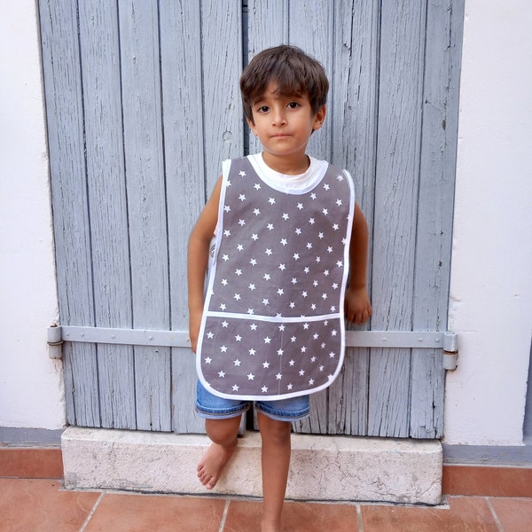 Art Smock 2-4 Years Sleeveless School Painting Cotton Grey White Stars Apron Boys Tablier Maternelle Scolaire Gris Ecolier Peinture Garçons