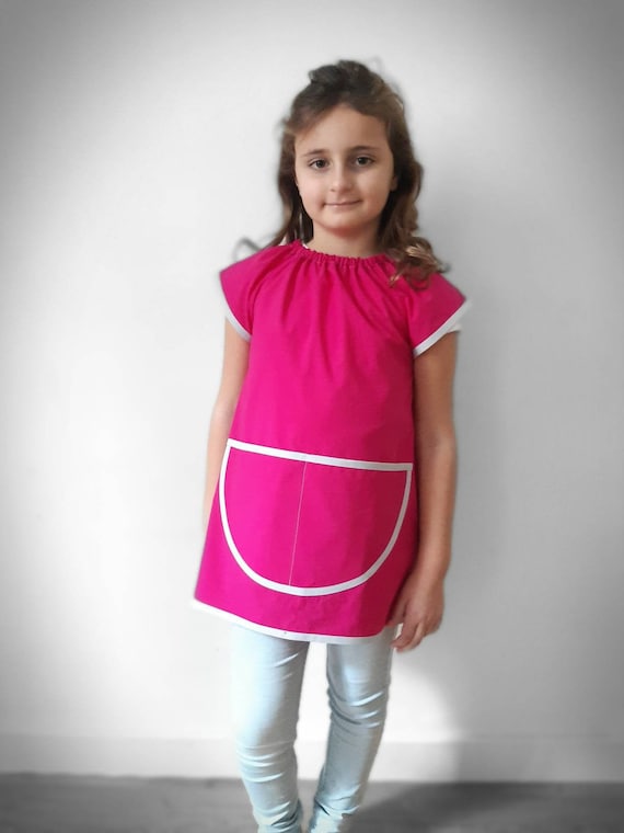 Art Smock 2 4 Years 30 OFF SALE SOLDE Cotton Fuschia Pink Short