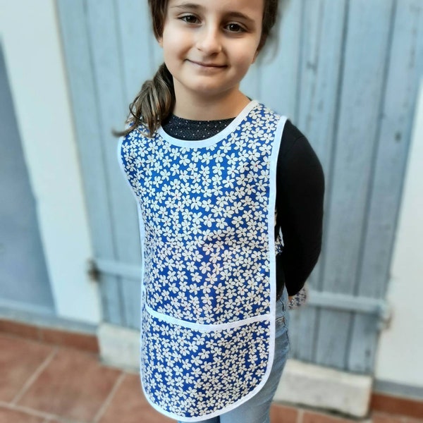 Art Smock 8-10 Years Sleeveless School Painting Cotton Blue & White Floral   Tablier Maternelle Scolaire  Ecole Bleu Fleurs Peinture