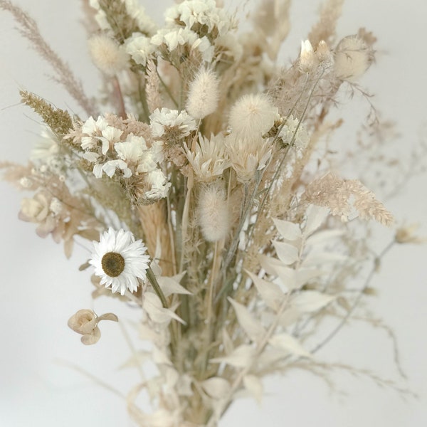 Natural floral arrangement, Dried flower bouquet, Boho white flower bouquet, Bunch of dried flower, Wedding decoration preserved flower