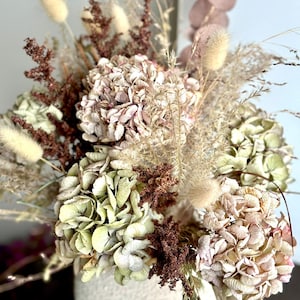 Dried Hydrangea Bouquet, Green Purple Cream Hydrangeas, Floral Arrangement