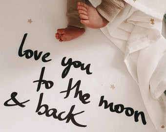 Baby Spannbettlaken & Decke - Geschenk zur Geburt, Taufe Babyshower - Mond Sterne - 'Love You to the Moon and Back'"