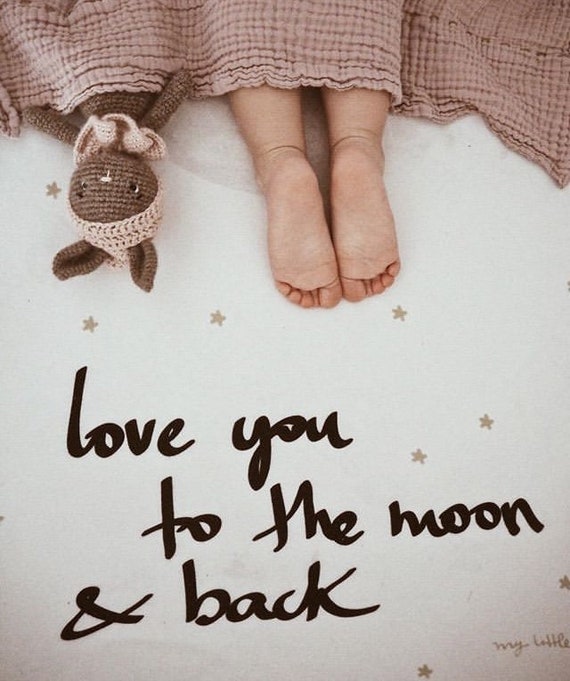 Drap de lit bébé drap housse bébé 70x140 drap housse enfant Love you to the  moon and backDrap housse bébé drap de lit bébé lit bébé -  France