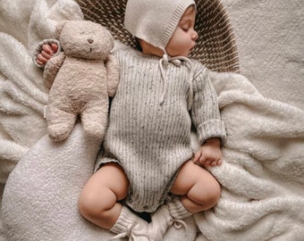 Bonnet bébé bonnet nouveau-né bonnet tricoté bonnet en laine mérinos crème beige fille garçon ensemble cadeau