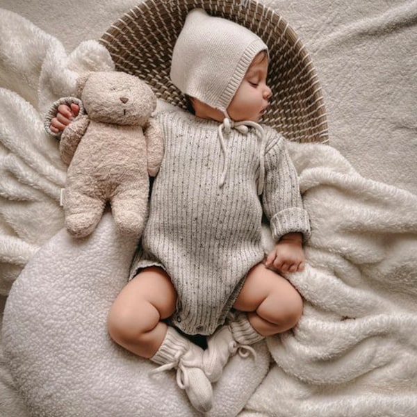 Baby Mütze Neugeborenen Haube Strickmütze Wolle Mützchen Merino Mütze creme beige Mädchen Junge Set Geschenk