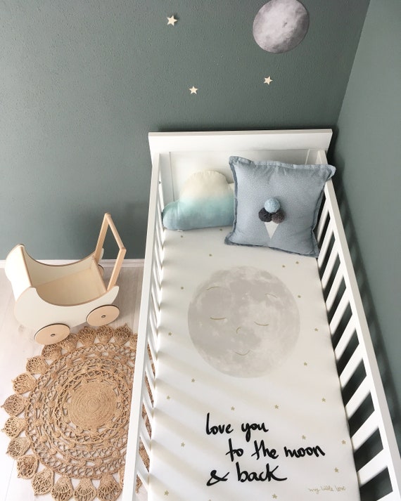 Drap de lit bébé drap housse bébé 70x140 drap housse enfant Love you to the  moon and backDrap housse bébé drap de lit bébé lit bébé -  France