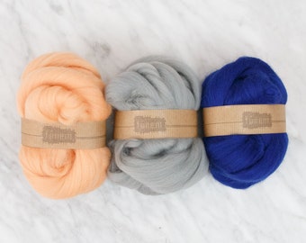 Gift Pack - 3x Organic Wool Roving - Blue Symphony