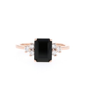 Onyx Engagement Ring // Onyx and Diamond Ring // Emerald Cut Black Onyx