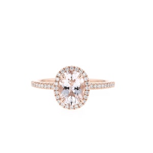 Morganite Engagement Ring // Oval Morganite Diamond Halo Engagement Ring