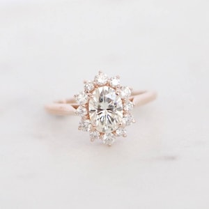 Oval Moissanite Engagement Ring // Oval Diamond Halo Engagement Ring