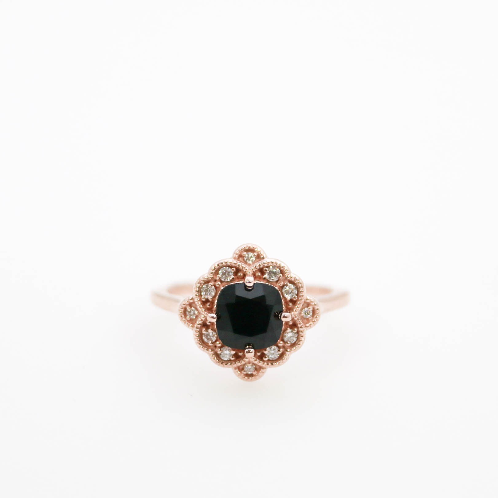 Black Onyx Engagement Ring Diamond Halo Engagement Ring Etsy