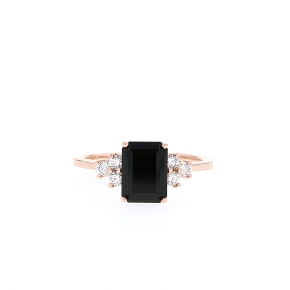 Onyx Engagement Ring Onyx And Diamond Ring Emerald Cut Etsy Onyx Engagement Ring Onyx And Diamond Ring Emerald Cut Etsy