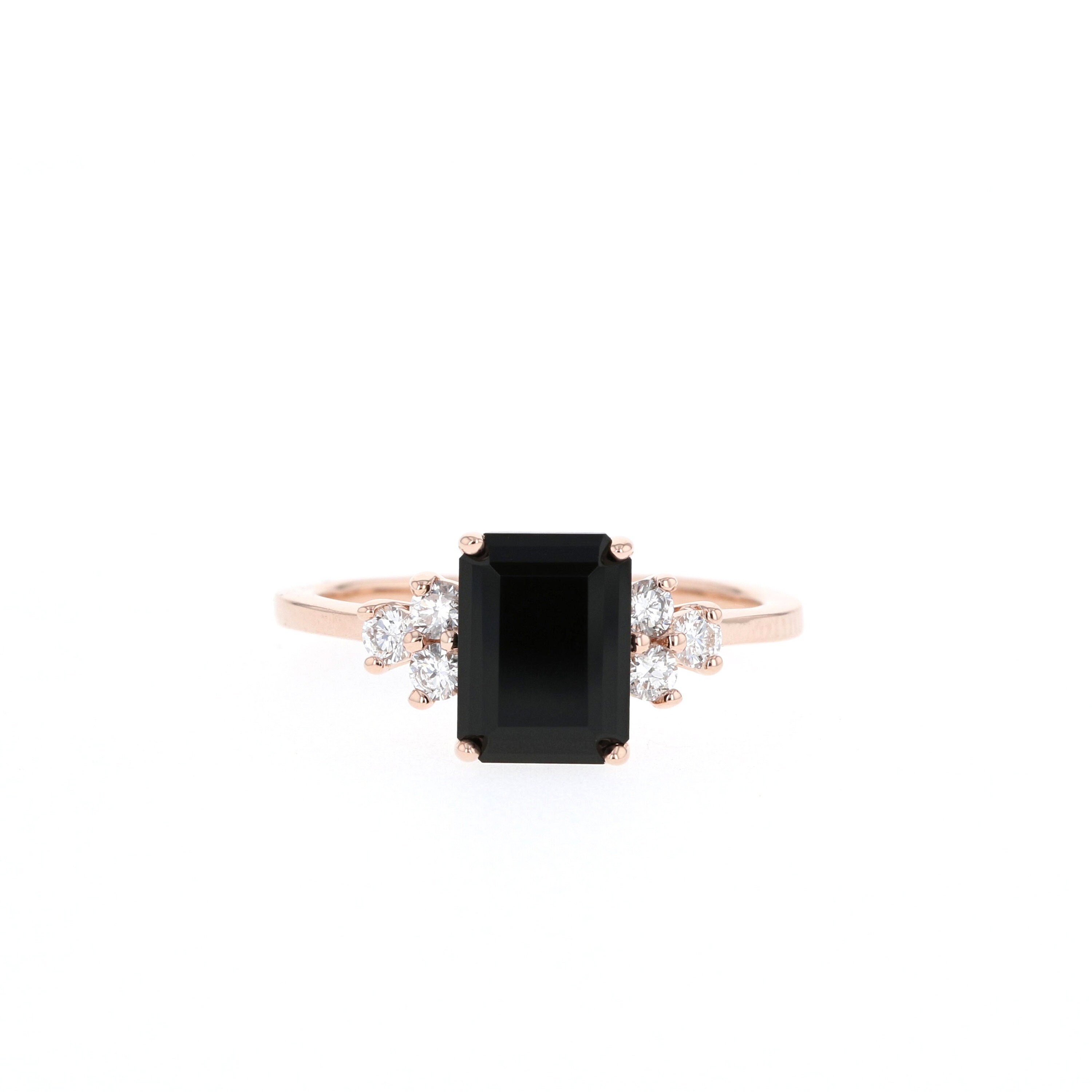 Onyx Engagement Ring Onyx And Diamond Ring Emerald Cut Etsy