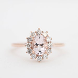 Morganite Engagement Ring // Oval Morganite Diamond Halo Engagement Ring