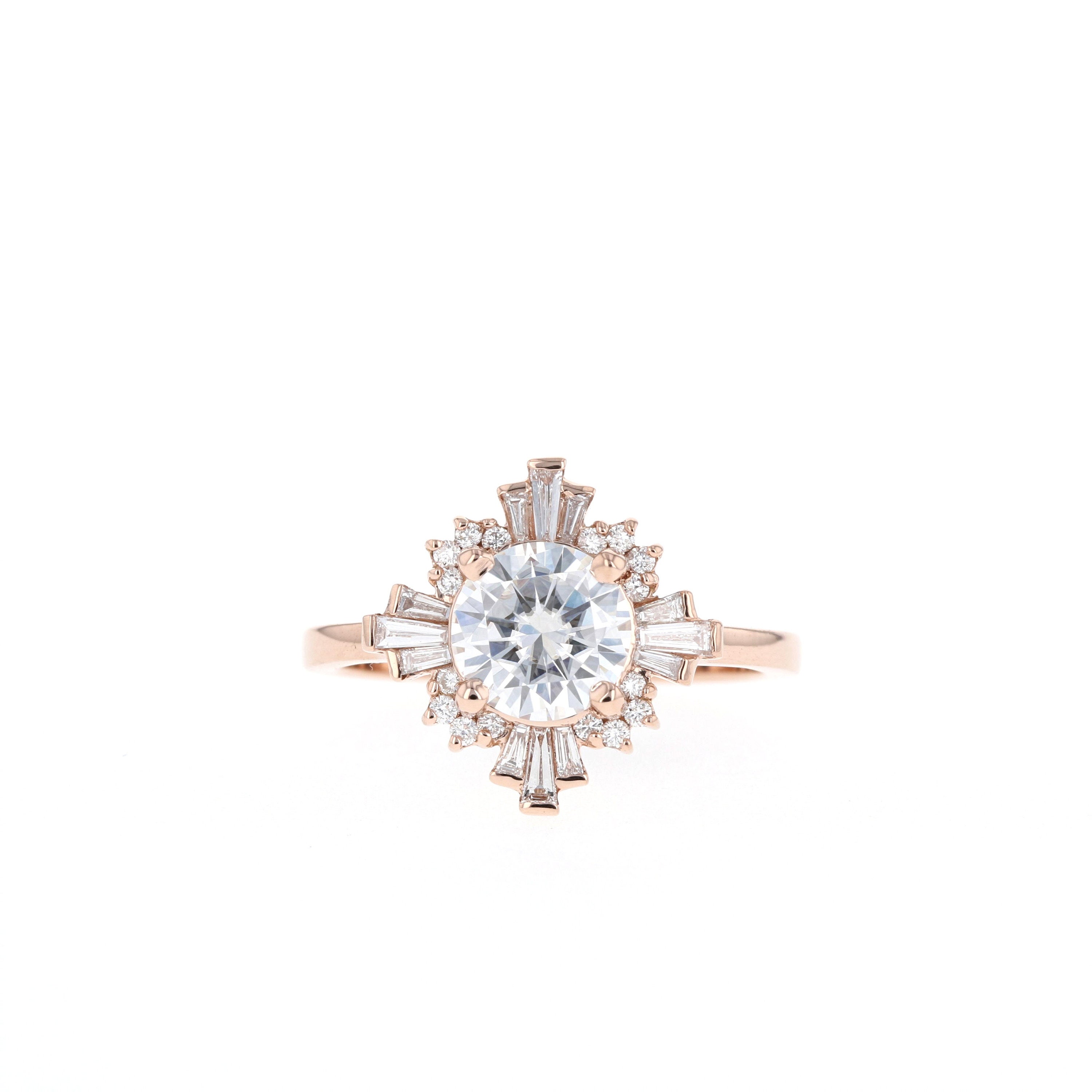 Moissanite Engagement Ring // Diamond Halo Engagement Ring // | Etsy