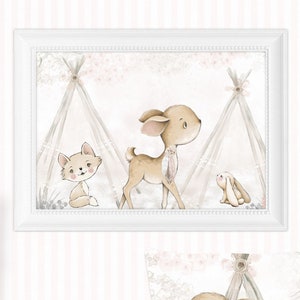 Póster habitación infantil (A3) cuadros habitación bebé animales del bosque boho