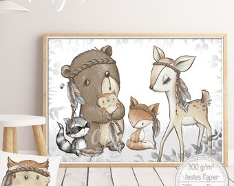 Nursery Print (A3) Forest Animals Woodland Baby Decor Poster Boho