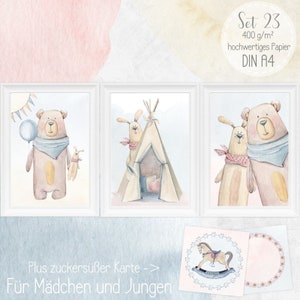 Kinderzimmerbilder Babyzimmerbilder Geschlechts - NEUTRAL Aquarell Illustrationen Babyposter und Geschenk - Karte Bilder Set Tiere  /23