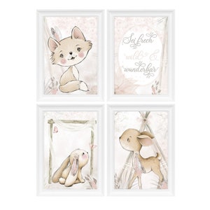 Póster Habitación Infantil [A3] Conjunto de Cuadros Boho Decorativos Animales del Bosque Niña Bebé Ciervo [69]