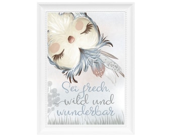 Children Poster (A3) Owl Baby - Room Picture Boho Forest Animals