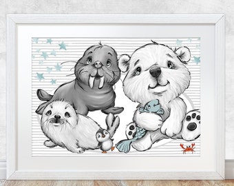 Nursery Print (A3) Lovely Animals | SET 77