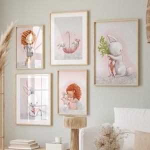 Póster para habitación de los niños [6x A3], imágenes para la habitación del bebé, decoración de animales, imagen infantil, Abrazos esponjosos