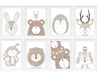 Set of 8 Nursery Print - Baby Decor Animals Woodland