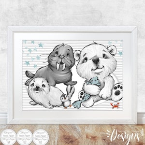 Póster habitación infantil (A3) imágenes habitación bebé animales SET 77