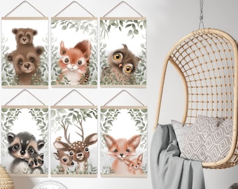 Nursery Print (A3) Forest Animals Woodland Fox, Deer, Bear - Fine Art Print  | SET 49 - A3