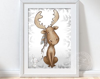 Cute Moose Nursery Print |A4