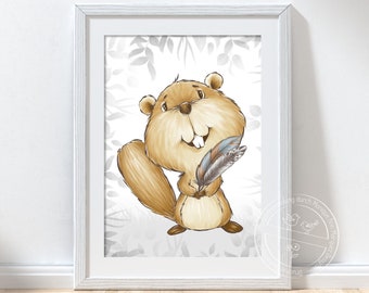 Woodland Beaver Nursery Print (A4)