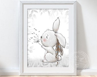 Nursery Print Woodland Cute Rabbit (A4)