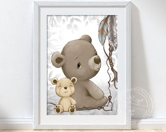 Nursery Print Woodland Mommy & Baby Bear