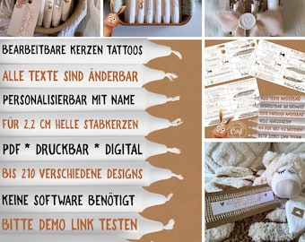 Kerzentattoo EIGENE Texte Geburtstag, Hochzeit, Muttertag, Freunde, Lehrer, Erzieher Geschenk, Ostern, Editierbare Texte