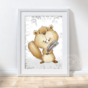Biber Bild für Kinderzimmer (A4) Waldtiere Poster