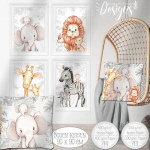 Póster Habitación Infantil (A3) Cuadros Habitación Bebé Decoración Safari África Animales Impresión Artística Imagen Infantil | CONJUNTO 59 /A3