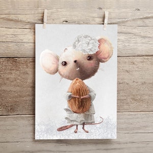 Póster para habitación infantil [A3] Imagen del ratoncito Animales Abrazos esponjosos