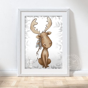 Kinder Bild ELCH (A4) Waldtiere Poster Natur Boho