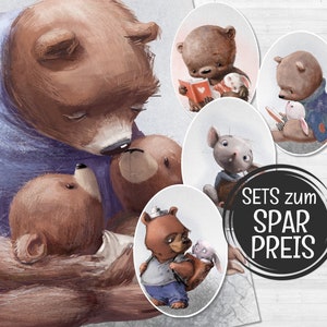 Cuadros para la habitación de los niños [A4] Cuadro infantil de osos Animales Póster infantil Abrazos esponjosos |