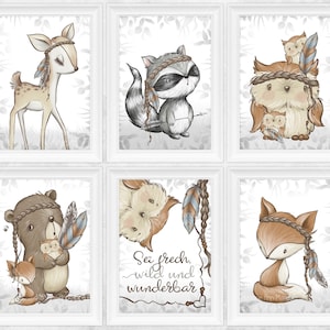 Kinderzimmer Poster 6er Set Babyzimmer Bilder Boho Waldtiere Tiere