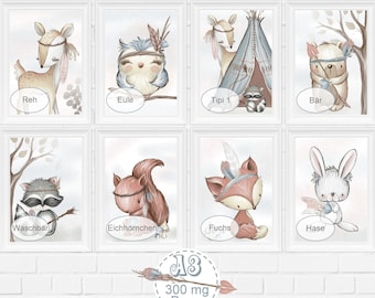 Nursery Print - Baby Decor Woodland Animals Forest Gender Neutral | A3 | SET 30