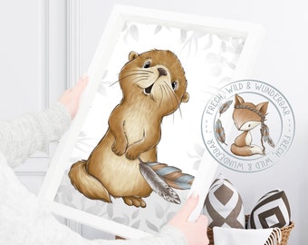 Nursery Boho Print [A4] ~ Cute Otter ~ Set of 4 with Coupon Code