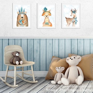 Kinderzimmer Bilder Tiere Babyzimmerbilder Bilderset Waldtiere Boho Reh Fuchs Traumfänger Digitaldruck Babyposter Kunstdruck DIN A4 SET6 Bild 6