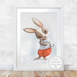 Nursery Print [A3] Cheeky Rabbits -Fine Art Print - Boys Room Decor | Fluffy Hugs