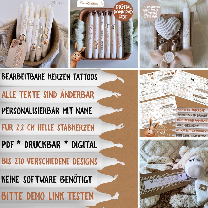 Kerzentattoo PDF mit eigenen Texten Geschenk für Muttertag, Hochzeit image 2