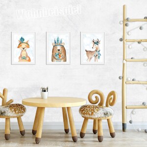 Kinderzimmer Bilder Tiere Babyzimmerbilder Bilderset Waldtiere Boho Reh Fuchs Traumfänger Digitaldruck Babyposter Kunstdruck DIN A4 SET6 Bild 7